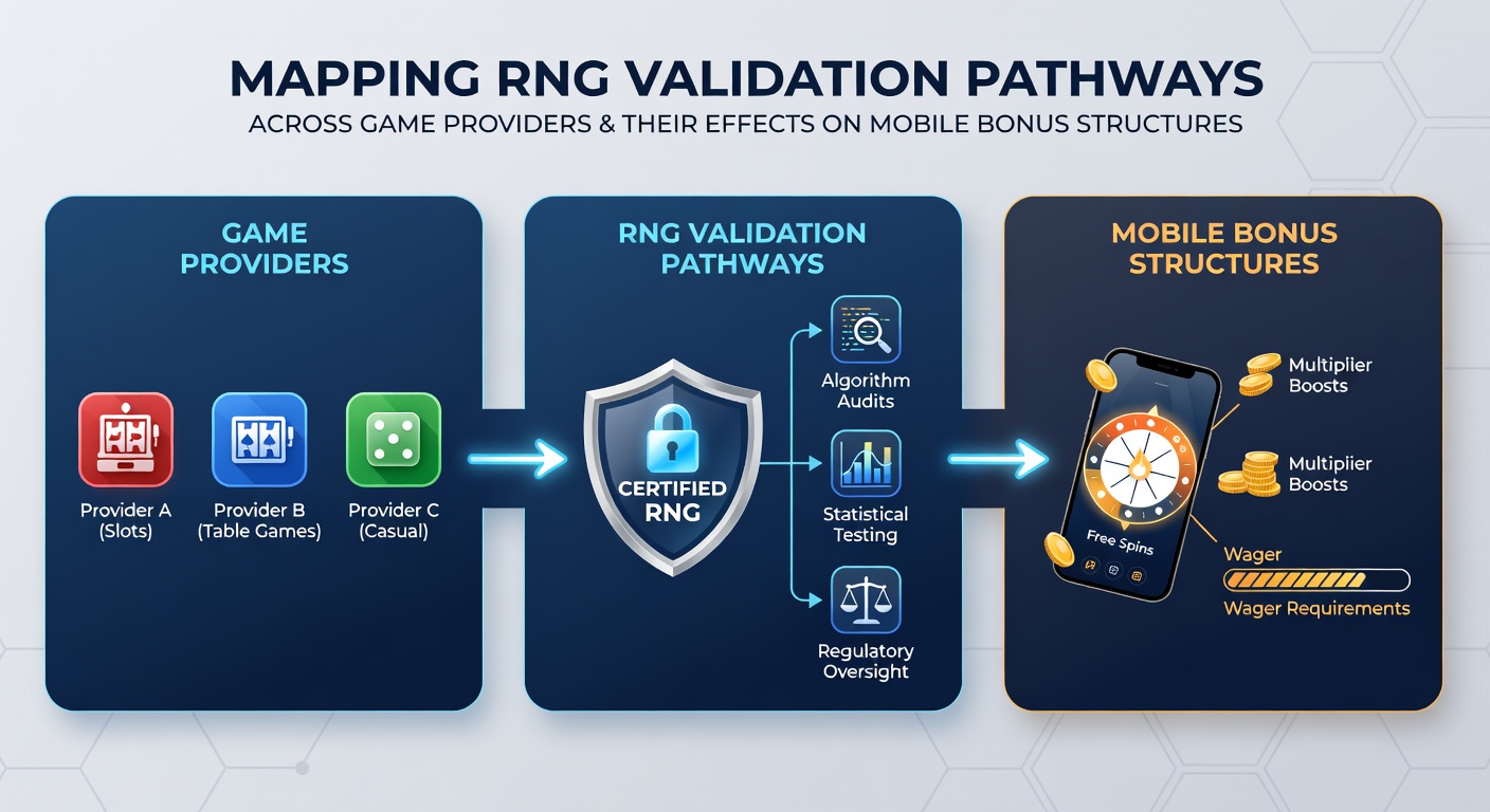 Darstellung der Verbindung zwischen RNG-Validierung und mobilen Bonusstrukturen bei verschiedenen Anbietern