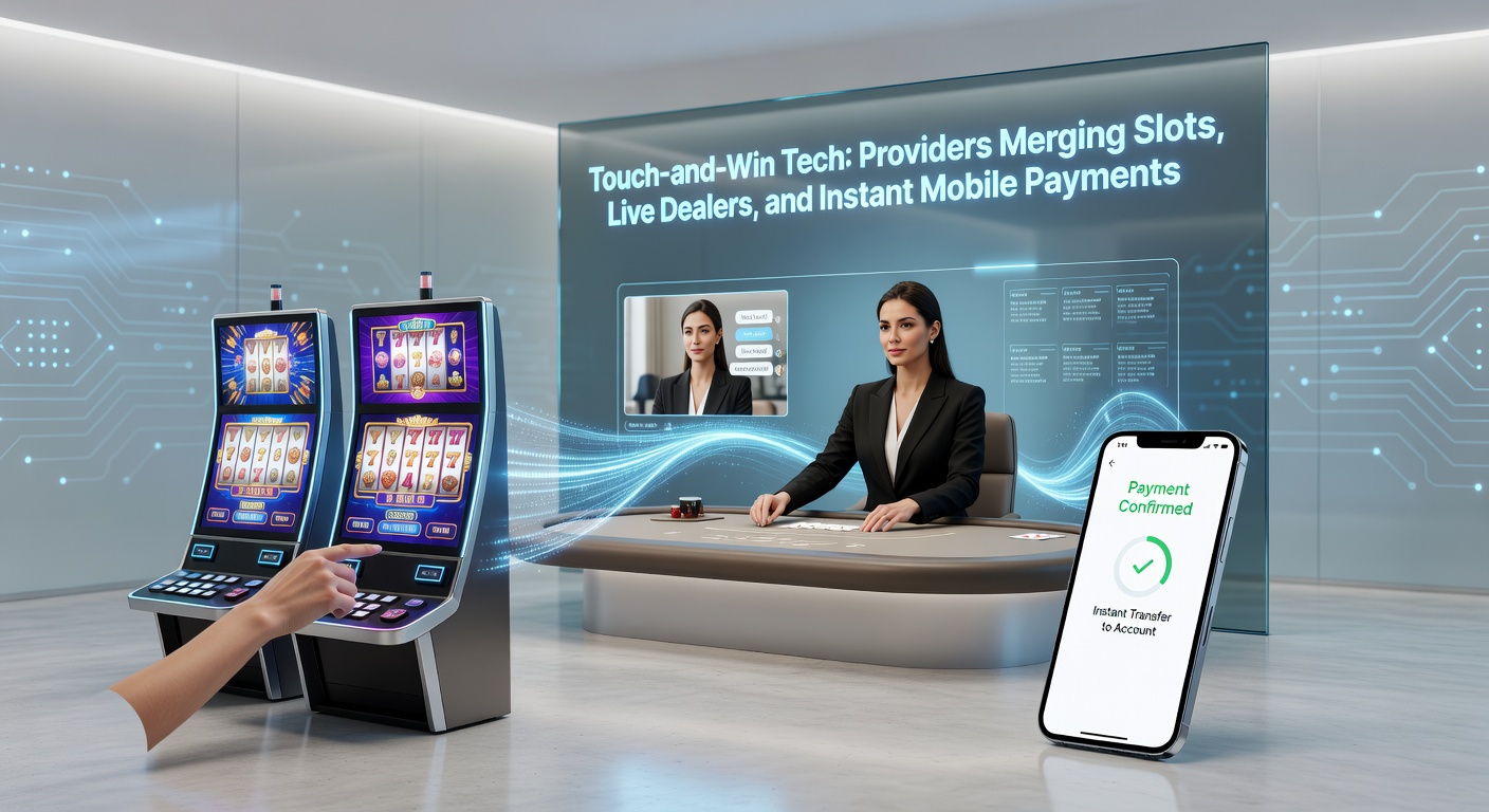 Screenshot einer Touch-and-Win-App mit Live-Dealer, drehendem Slot-Rad und Zahlungs-Pop-up